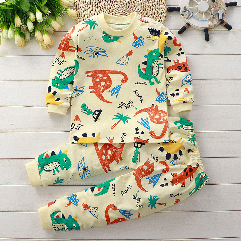 Toddler Kid Boys Print Dinosaurs Pajamas Sleepwear Set Long Sleeves Cotton Pjs