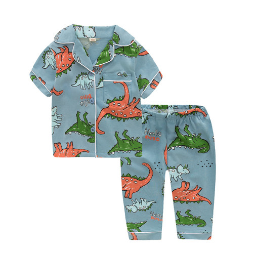 Toddler Kids Boy Triceratops Dinosaur Short Sleeves And Long Pants Sleepwear Set Cotton Pjs