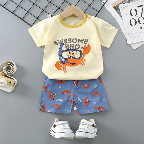 Toddler Kids Boy Diving Crab Short Pajamas Sleepwear Set Cotton Pjs