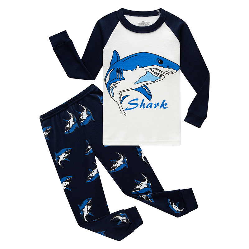 Toddler Kid Boys Print Shark Pajamas Sleepwear Set Long Sleeves Cotton Pjs