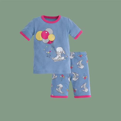 Toddler Kids Girl Balloon Rabbit Summer Short Pajamas Sleepwear Set Cotton Pjs