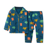 Toddler Kid Boys Prints Dinosaur Long Sleeves Pajamas Rayon Silk Sleepwear Set