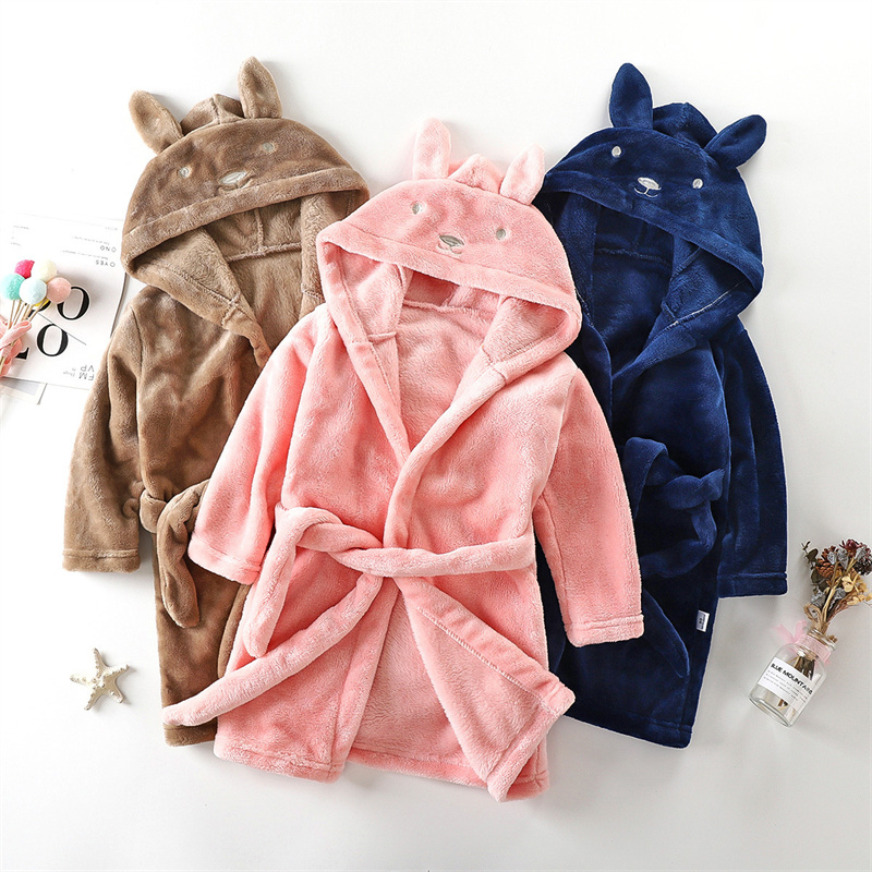 Kids Rabbit Soft Bathrobe Sleepwear Fannel Comfortable Loungewear