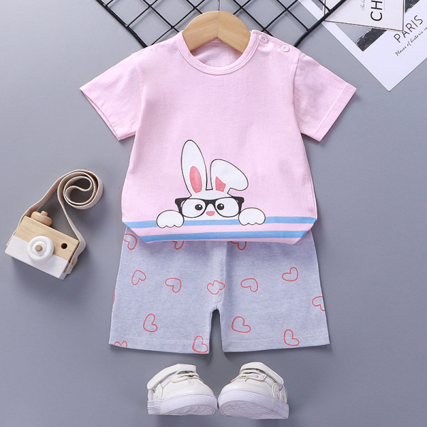 Toddler Kids Girl Print Spectacle Rabbit Summer Short Pajamas Sleepwear Set Cotton Pjs