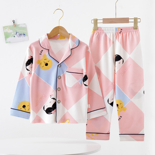 Toddler Girl Kids Print Lattice Bear Long Sleeves Pajamas Cotton Sleepwear Set