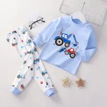 Toddler Kid Boys Print Mechanical Diggers Pajamas Sleepwear Set Long Sleeves Cotton Pjs
