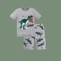 Toddler Kids Boy Green Dinosaur Short Pajamas Sleepwear Set Cotton Pjs