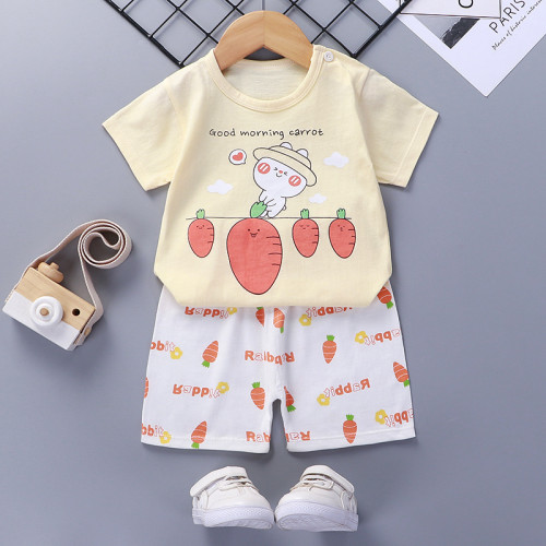 Toddler Kids Girl Print Carrot Rabbit Summer Short Pajamas Sleepwear Set Cotton Pjs
