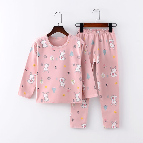 Toddler Girl Kids Print Carrot Rabbit Sleeves Pajamas Cotton Sleepwear Set