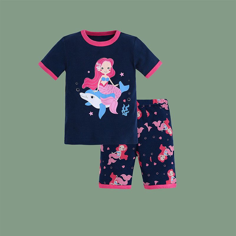 Toddler Kids Girl Dolphin Mermaid Summer Short Pajamas Sleepwear Set Cotton Pjs