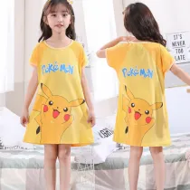 Kid Girls Print Short Sleeves Sleepwear Dresses