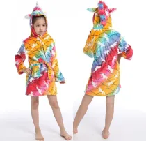 Kids Red Fish Scales Unicorns Soft Bathrobe Sleepwear Fannel Comfortable Loungewear