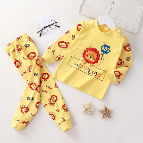 Toddler Kid Boys Print Little Lion Pajamas Sleepwear Set Long Sleeves Cotton Pjs