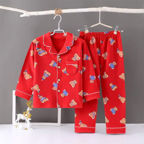 Toddler Girl Kids Print Scarf Bear Long Sleeves Pajamas Cotton Sleepwear Set