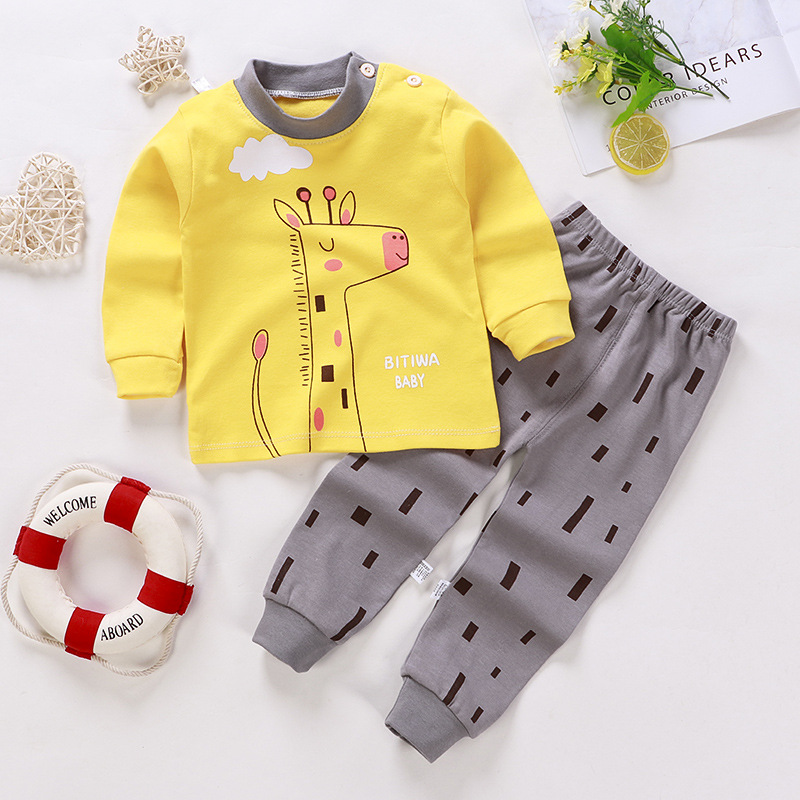 Toddler Kid Boys Print Giraffe Pajamas Sleepwear Set Long Sleeves Cotton Pjs