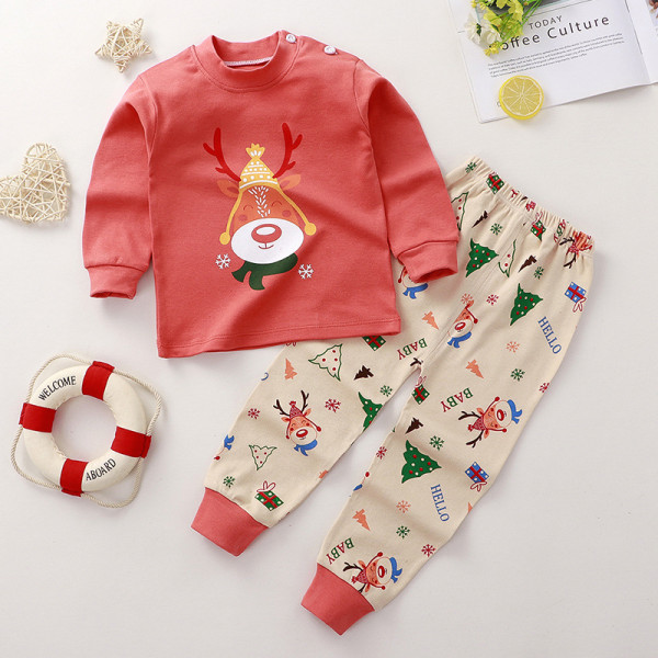 Toddler Girl Kids Print Scarf Deer Long Sleeves Pajamas Cotton Sleepwear Set