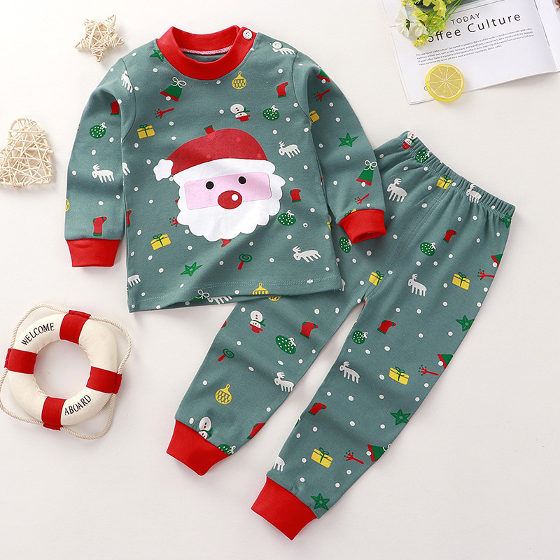 Toddler Kid Boys Print Santa Claus Pajamas Sleepwear Set Long Sleeves Cotton Pjs