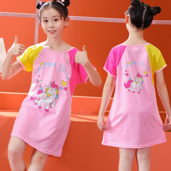 Kid Girls Print Unicorn Short Sleeves Sleepwear Dresses