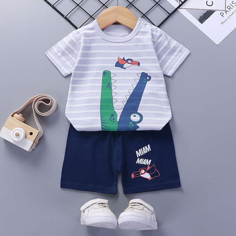 Toddler Kids Boy Stripe Crocodile Short Pajamas Sleepwear Set Cotton Pjs