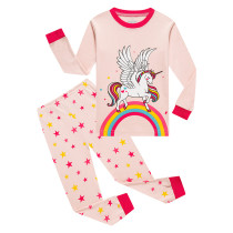 Toddler Girl Pink Print Stars Unicorn Pajamas Sleepwear Long Sleeve Tee & Leggings 2 Pieces Sets