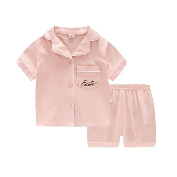 Toddler Kids Boy Pure Color Short Pajamas Sleepwear Set Cotton Pjs