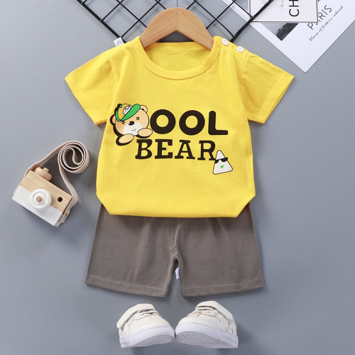 Toddler Kids Boy Print Bear Summer Short Pajamas Sleepwear Set Cotton Pjs