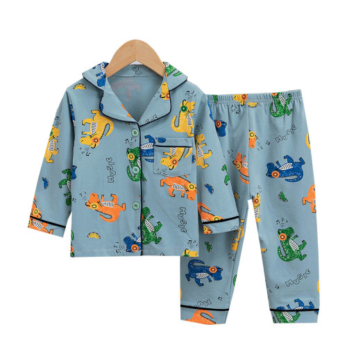Toddler Kid Boys Prints Dinosaur Long Sleeves Pajamas Rayon Silk Sleepwear Set