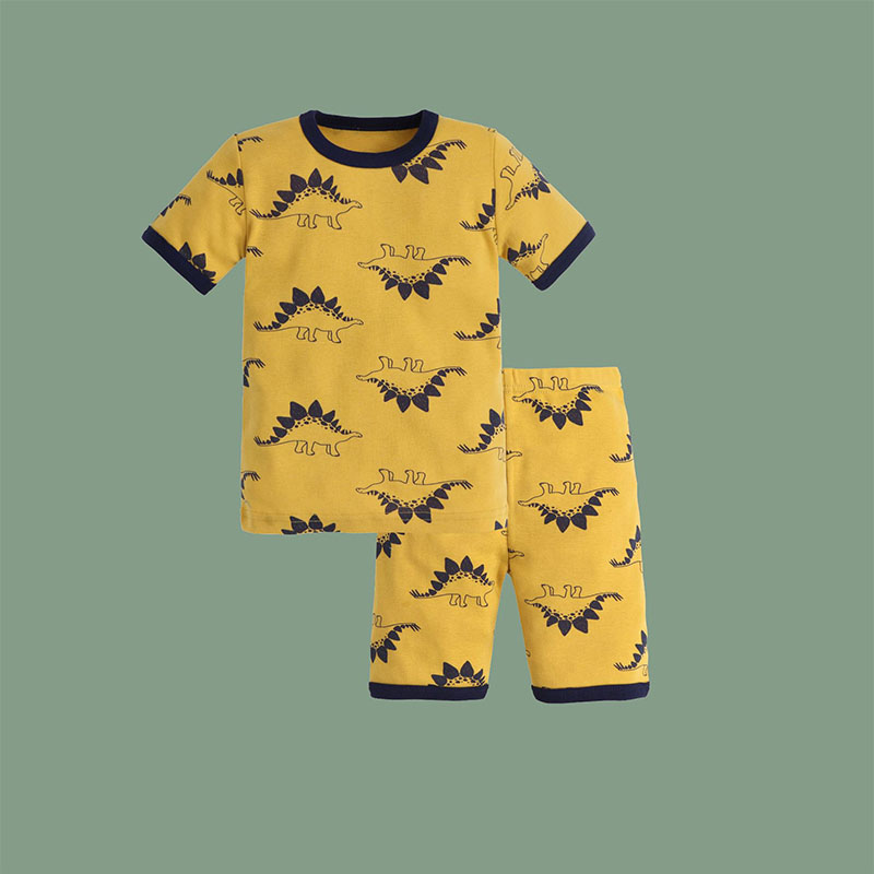 Toddler Kids Boy Yellow Dinosaur Short Pajamas Sleepwear Set Cotton Pjs