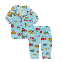 Toddler Kids Boy Car Vehicle Short Sleeves And Long Pants Sleepwear Set Cotton Pjs
