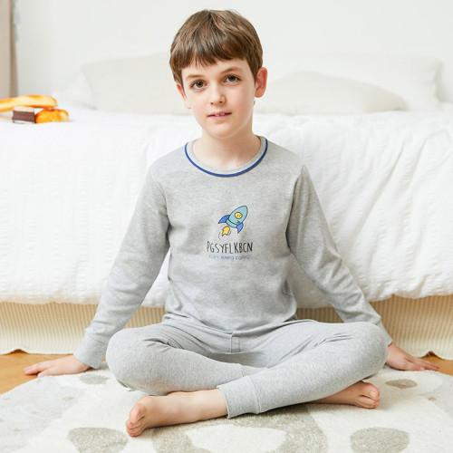 Toddler Kid Boys Print Rocket Pajamas Sleepwear Set Long Sleeves Cotton Pjs