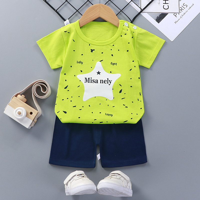 Toddler Kids Boy Print Five-pointed Star Summer Short Pajamas Sleepwear Set Cotton Pjs