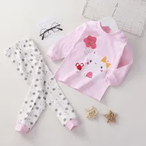 Toddler Girl Print Dots Cats Pajamas Sleepwear Long Sleeve Tee & Leggings 2 Pieces Sets