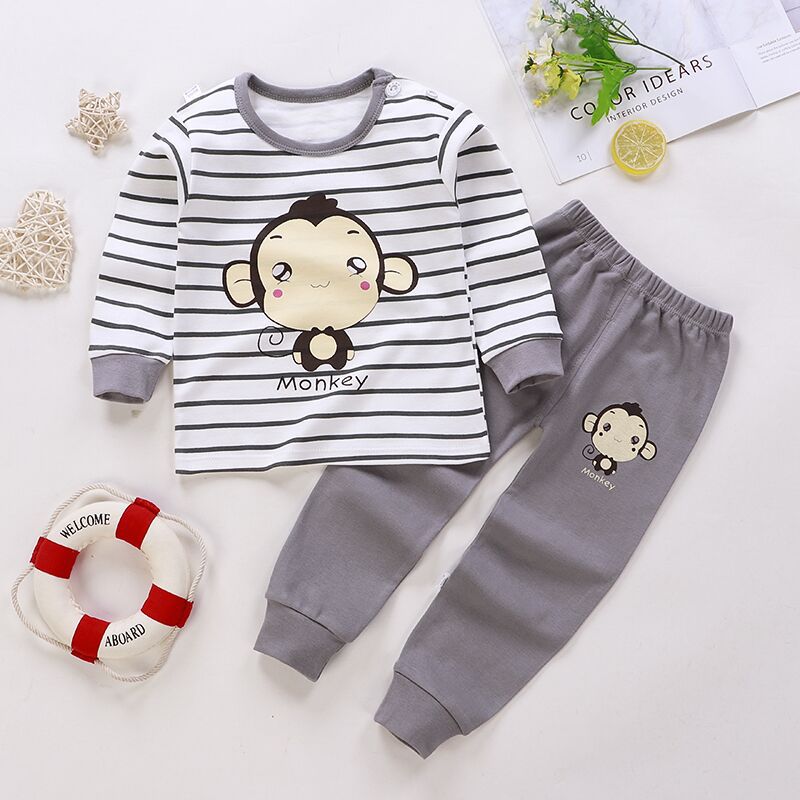 Toddler Kid Boys Print Stripe Monkey Pajamas Sleepwear Set Long Sleeves Cotton Pjs