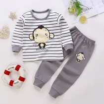 Toddler Kid Boys Print Stripe Monkey Pajamas Sleepwear Set Long Sleeves Cotton Pjs