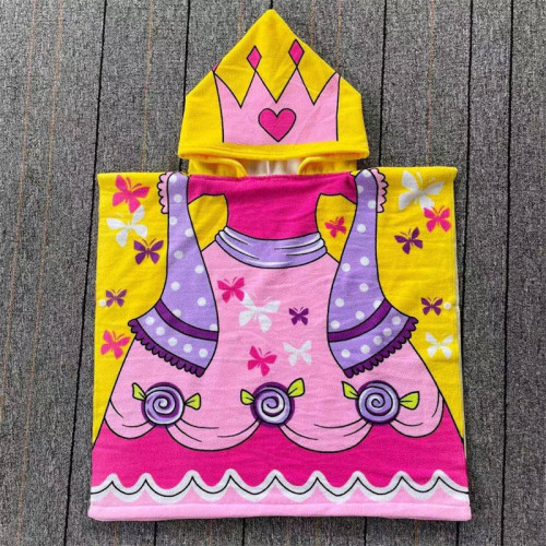 Kid Pink Princess Dress Hooded Bathrobe Towel Bathrobe Cloak