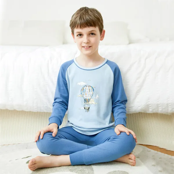 Toddler Kid Boys Print Hot Air Balloon Pajamas Sleepwear Set Long Sleeves Cotton Pjs