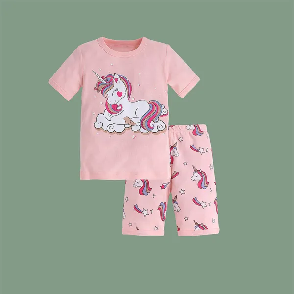 Toddler Kids Girl Stars Unicorn Summer Short Pajamas Sleepwear Set Cotton Pjs