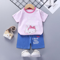 Toddler Kids Girl Print Bowknot Cat Summer Short Pajamas Sleepwear Set Cotton Pjs