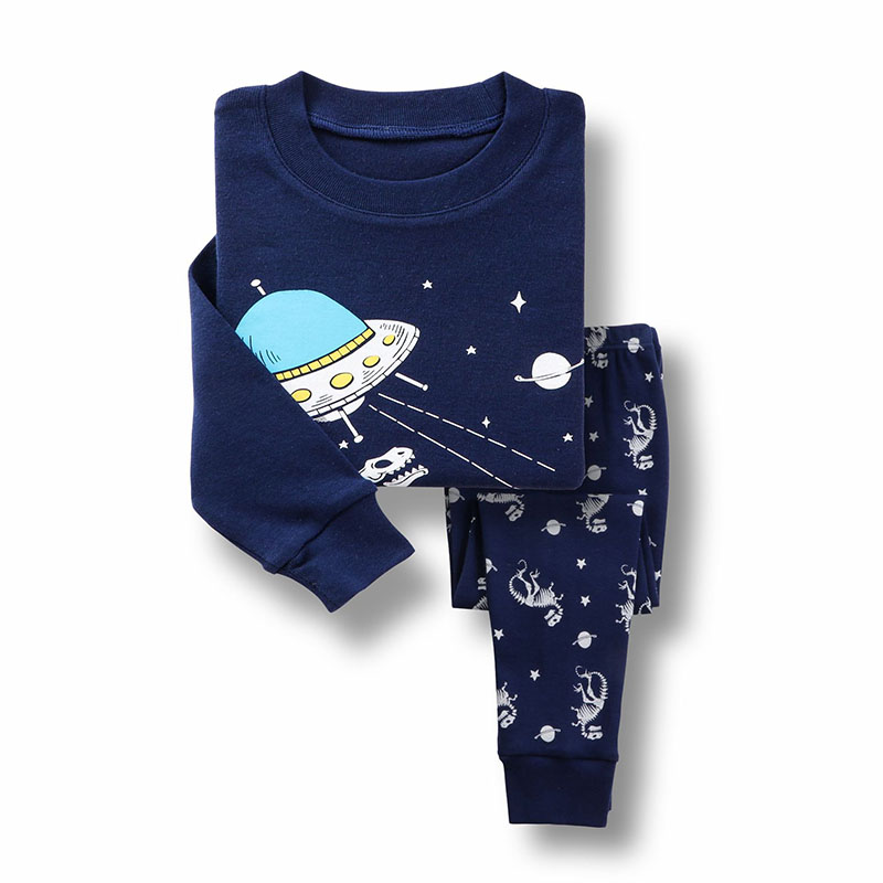 Toddler Kid Boys Print Satellite Dinosaur Pajamas Sleepwear Set Long Sleeves Cotton Pjs