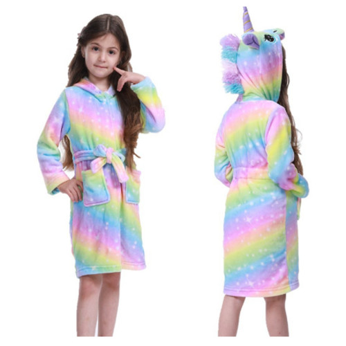 Kid Rainbow Star Unicorn Soft Bathrobe Sleepwear Fannel Comfortable Loungewear