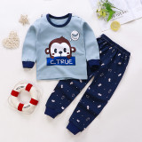 Toddler Kid Boys Print Stripe Monkey Pajamas Sleepwear Set Long Sleeves Cotton Pjs