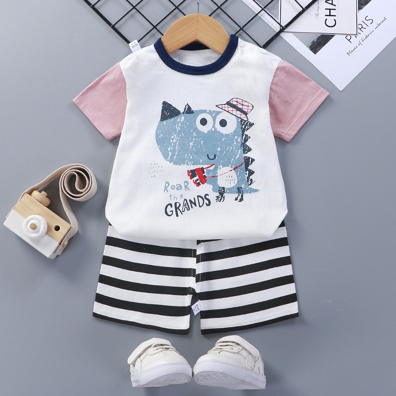 Toddler Kids Boy Print Stripe Dinosaur Summer Short Pajamas Sleepwear Set Cotton Pjs