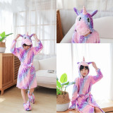 Kid Colorful Stars Unicorn Soft Bathrobe Sleepwear Fannel Comfortable Loungewear