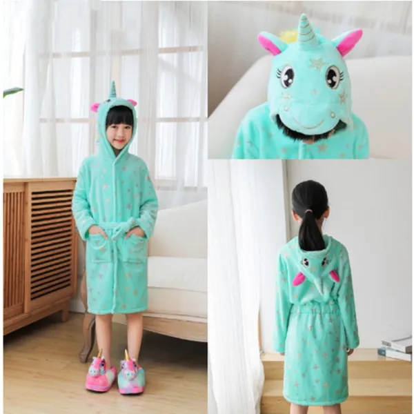 Kid Colorful Stars Unicorn Soft Bathrobe Sleepwear Fannel Comfortable Loungewear