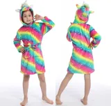 Kids 3 Colorful Rainbow Stars Unicorn Soft Bathrobe Sleepwear Fannel Comfortable Loungewear