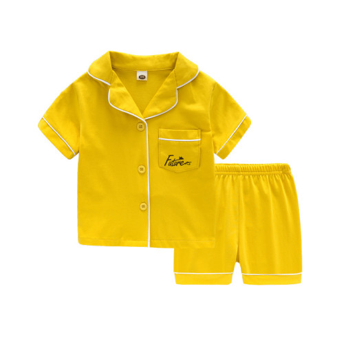 Toddler Kids Boy Pure Color Short Pajamas Sleepwear Set Cotton Pjs