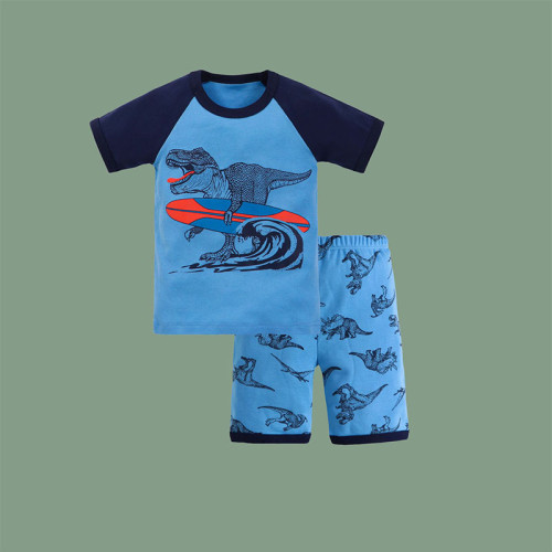 Toddler Kids Boy Surfing Dinosaur Short Pajamas Sleepwear Set Cotton Pjs