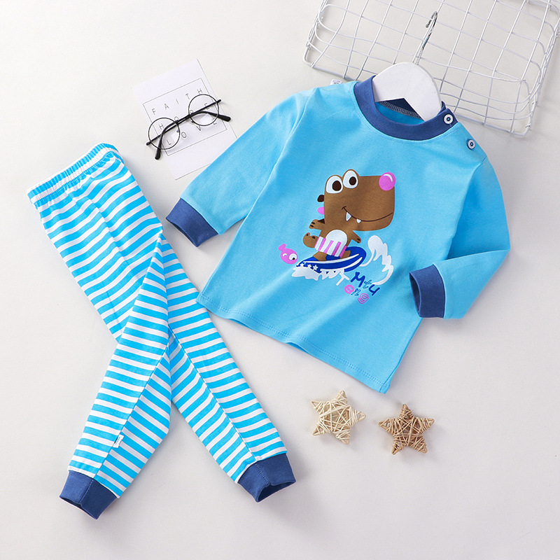 Toddler Kid Boys Print Surfing Dinosaur Pajamas Sleepwear Set Long Sleeves Cotton Pjs
