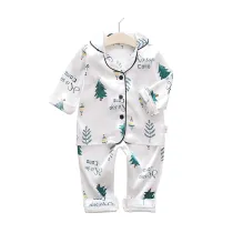 Toddler Kid Boys Prints Trees Letters Long Sleeves Pajamas Rayon Silk Sleepwear Set