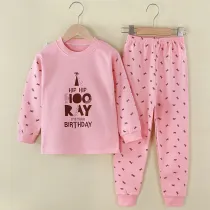 Toddler Girl Kids Prints Birthday Tree Long Sleeves Pajamas Cotton Sleepwear Set